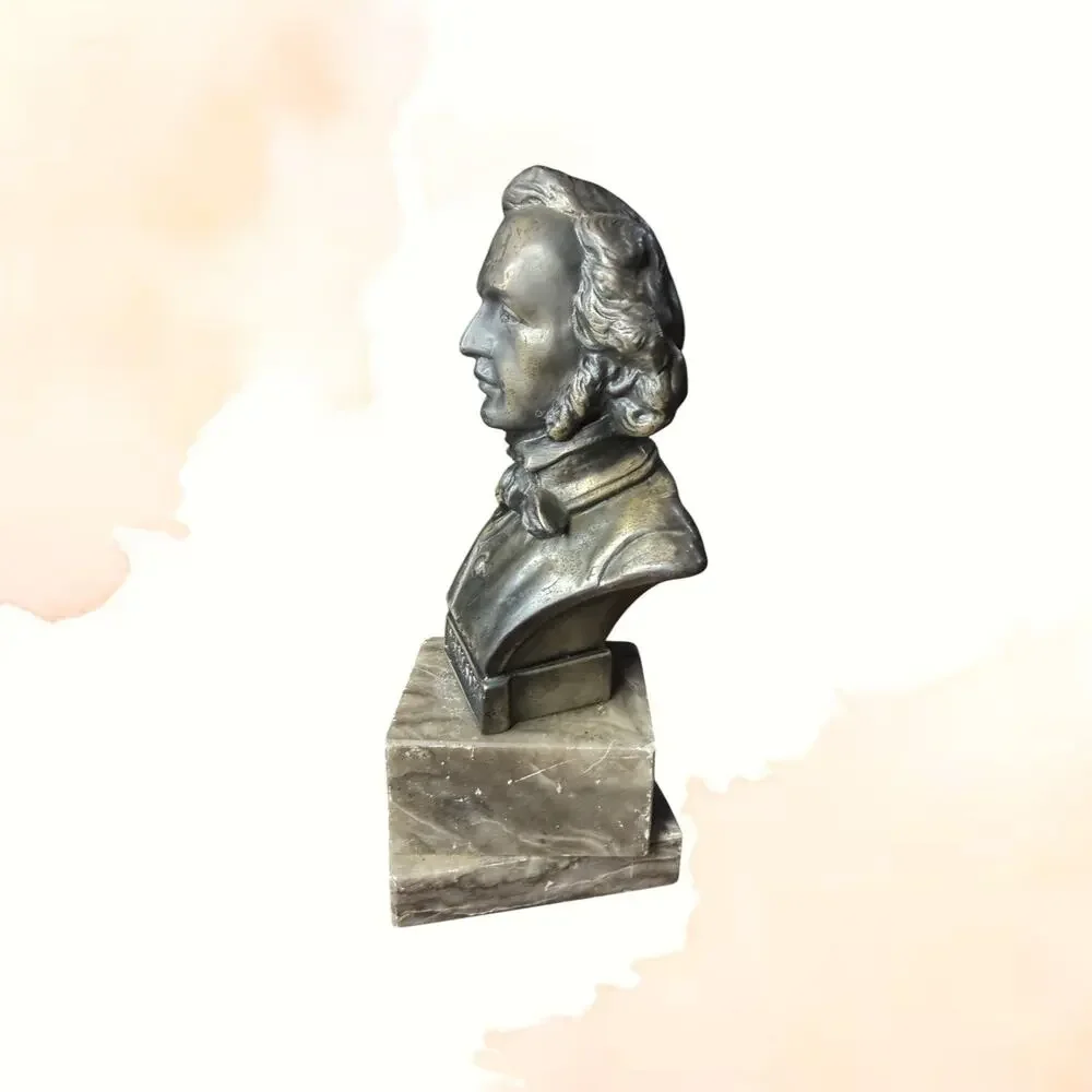 Vintage Felix Mendelssohn Composer Bust Metal Marble Base Dark Academia